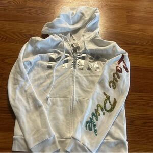 Victoria secret pink shine bling rainbow sequins full zip house size small